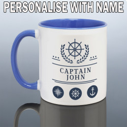 Personalised Captain Mug with Blue Handle